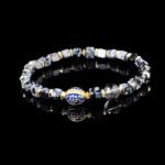 Groxiara Snowflake Obsidian & Black Rutilated Quartz Bracelet – Blue Enamel Gold Accent