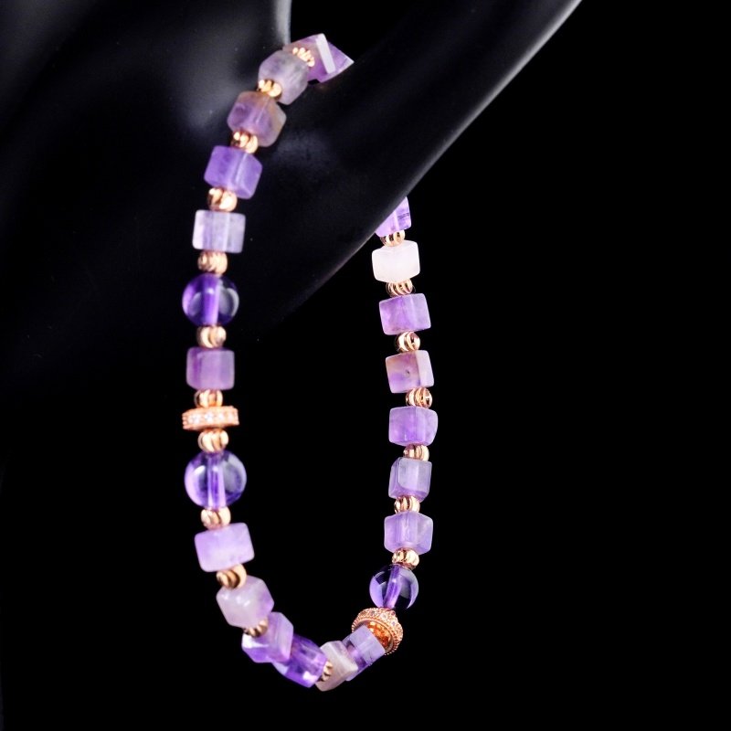 Groxiara Amethyst & Hematite Cube Bracelet – For Mindfulness, Focus & Mental Clarity