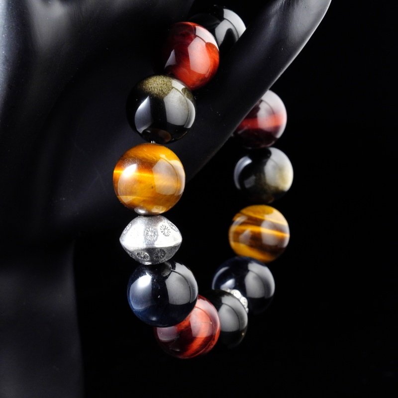 High Quality Golden, Blue & Red Tiger Eye with Golden Obsidian Bracelet (16mm) – For Energy, Focus & Spiritual Balance
