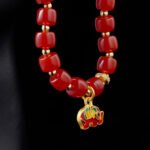 Buddha-Inspired Southern Red Agate Bracelet with Fortune Elephant Pendant