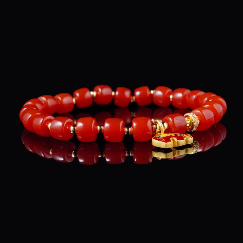 Buddha-Inspired Southern Red Agate Bracelet with Fortune Elephant Pendant