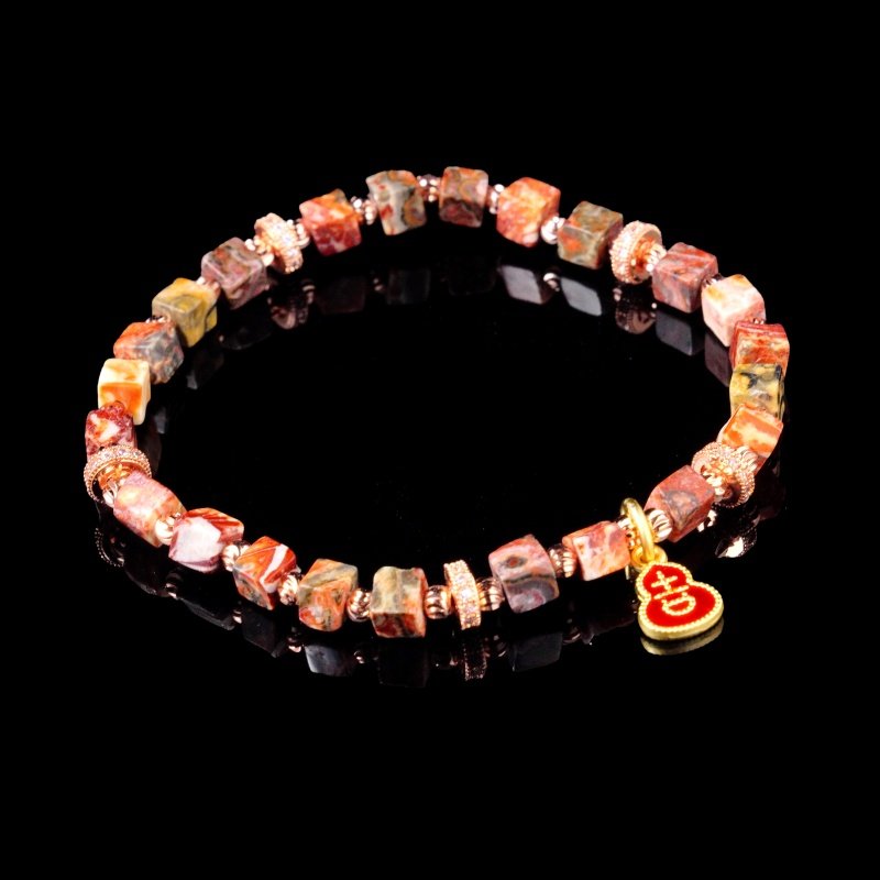 Groxiara Red Leopard Skin Jasper, Hematite & Quartz Cube Bracelet – For Strength & Courage