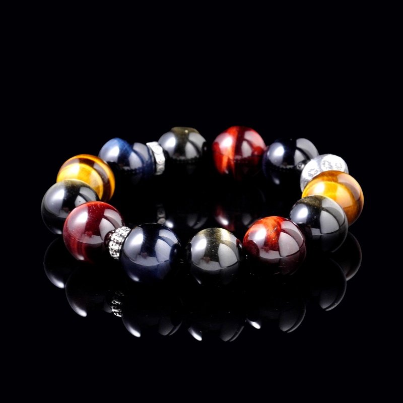 High Quality Golden, Blue & Red Tiger Eye with Golden Obsidian Bracelet (16mm) – For Energy, Focus & Spiritual Balance