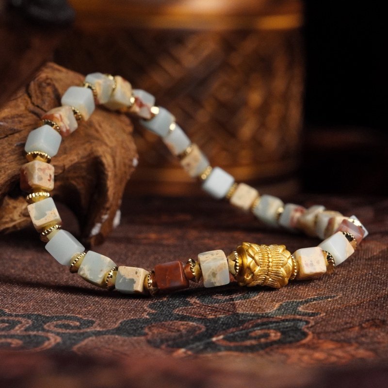 Groxiara Crazy Agate & Hematite Cube Bracelet – For Auspicious Energy & Inner Strength