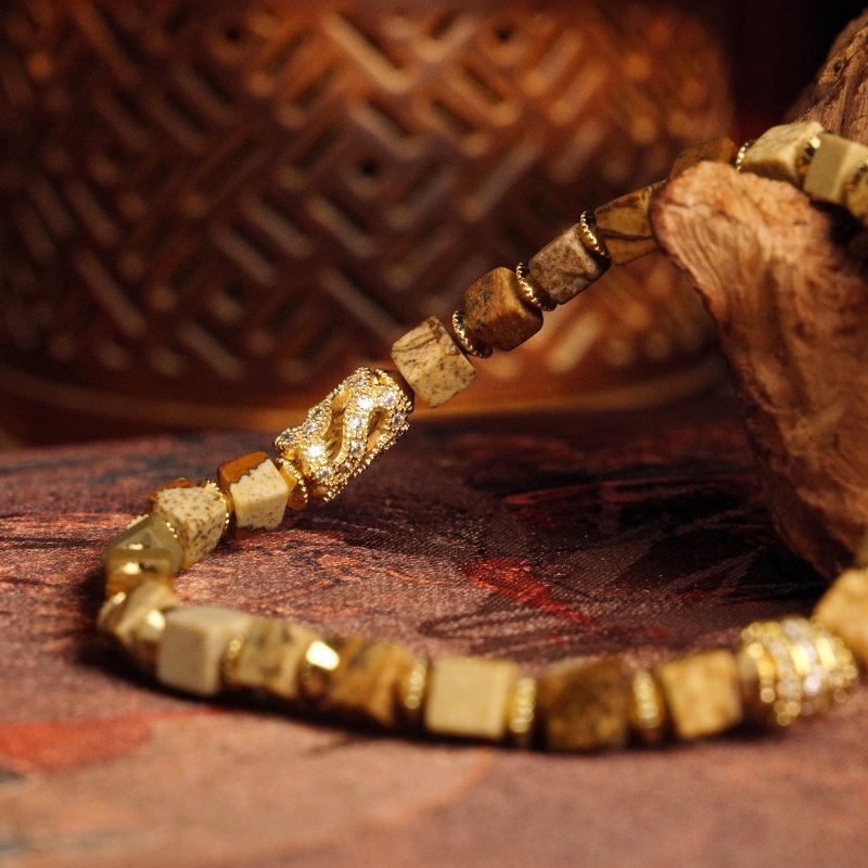 Groxiara Hematite Cube Bracelet – Picture Agate for Timeless Strength & Earth Connection