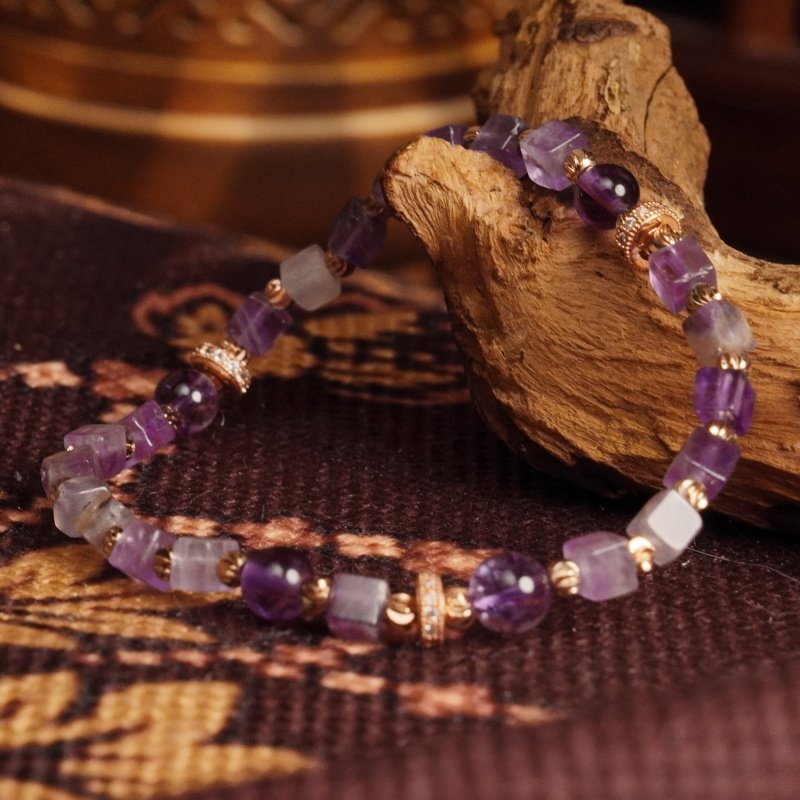 Groxiara Amethyst & Hematite Cube Bracelet – For Mindfulness, Focus & Mental Clarity