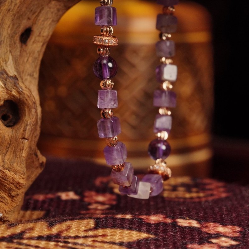 Groxiara Amethyst & Hematite Cube Bracelet – For Mindfulness, Focus & Mental Clarity