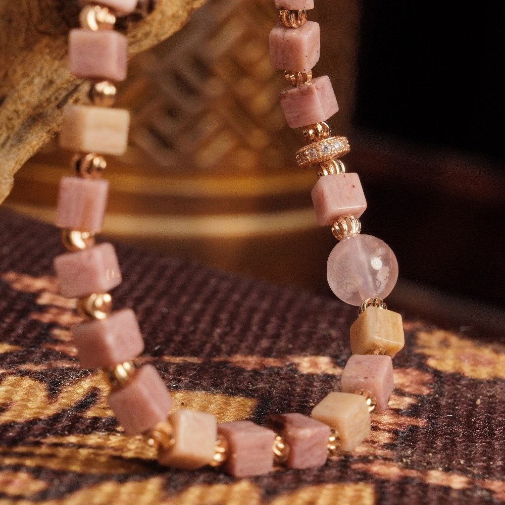 Pink Cube Gemstone Bracelet with Rose Quartz – Love & Positivity Jewelry