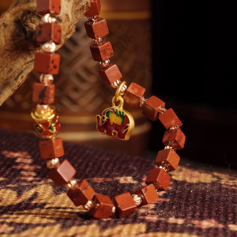 Groxiara African Red Agate & Hematite Cube Bracelet – For Passion & Vitality