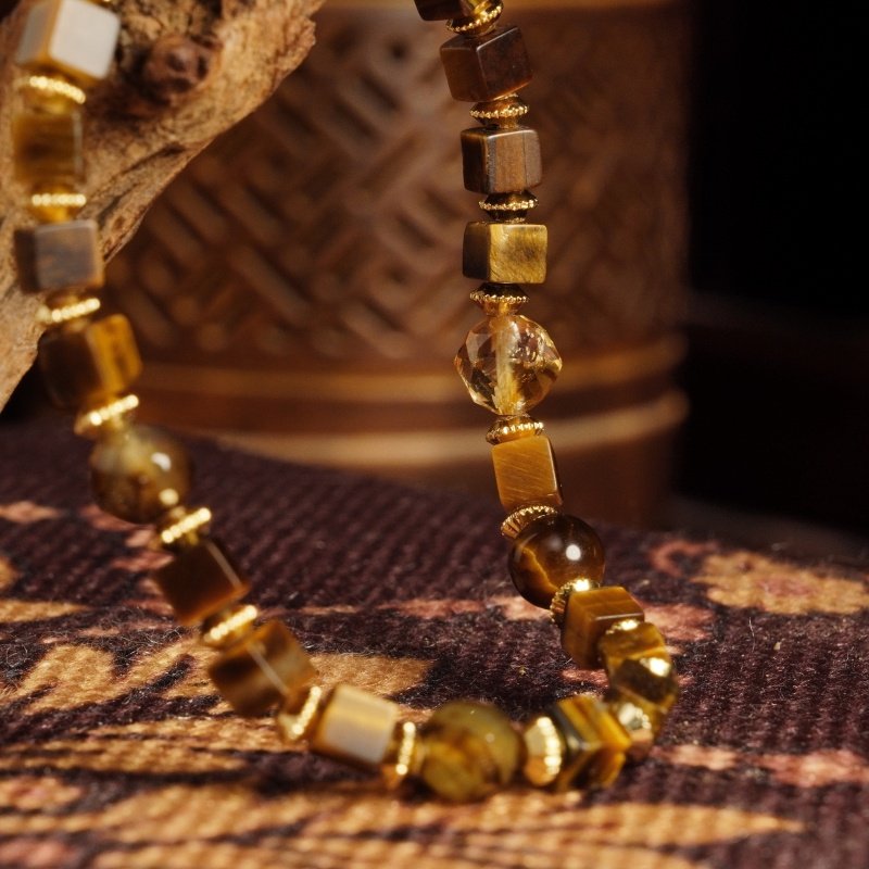 Tiger’s Eye Bracelet – Mixed Cut Beads with Golden Accents