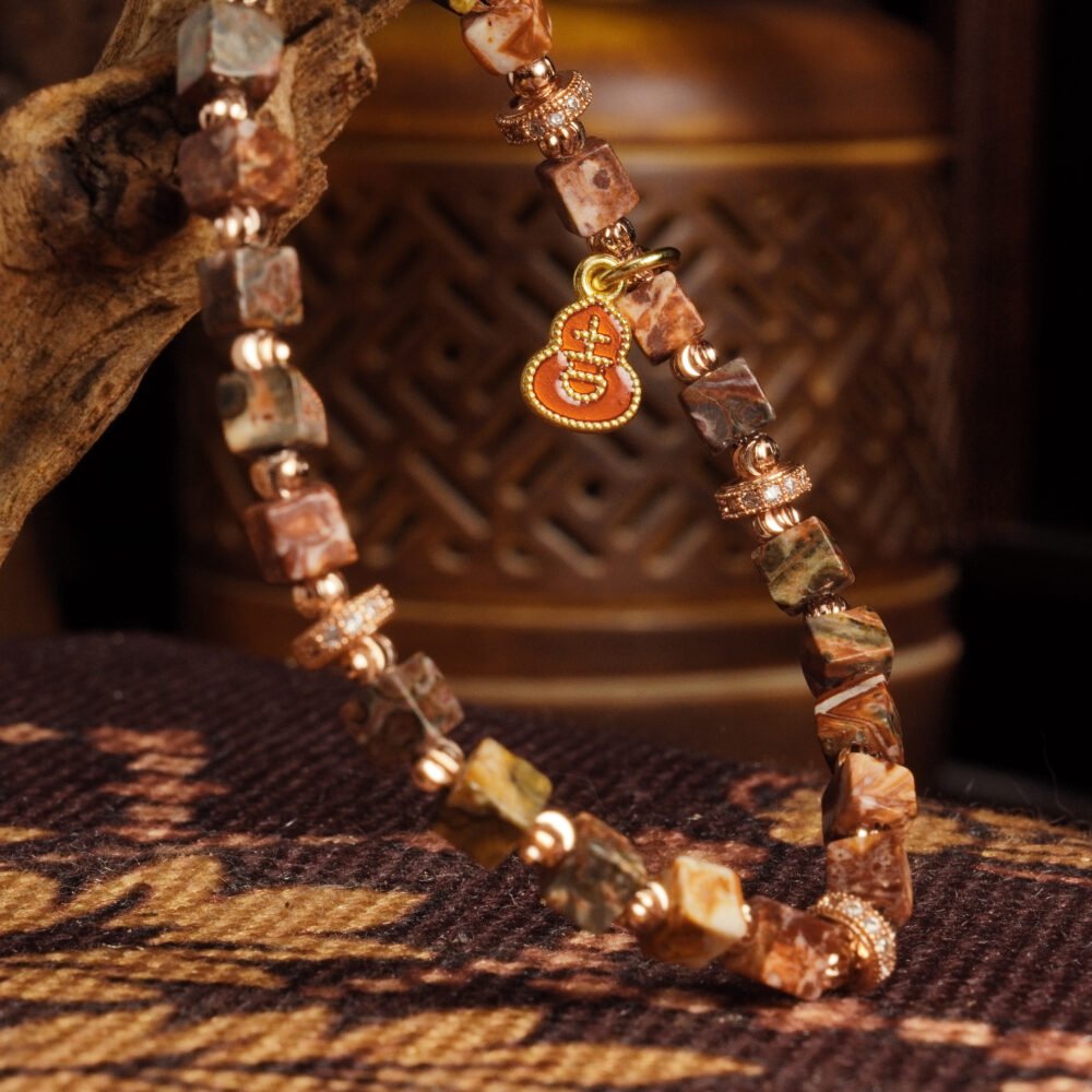 Groxiara Red Leopard Skin Jasper, Hematite & Quartz Cube Bracelet – For Strength & Courage