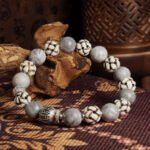 Hand-Carved Ox Bone Bracelet – Snowflake Obsidian for Protection & Emotional Balance
