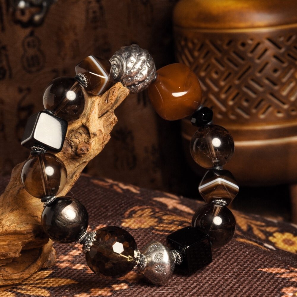 Smoky Quartz & Black Agate Healing Bracelet – High-Quality Natural Stones for Protection & Balance