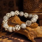 Hand-Carved Ox Bone Bracelet – Snowflake Obsidian for Protection & Emotional Balance