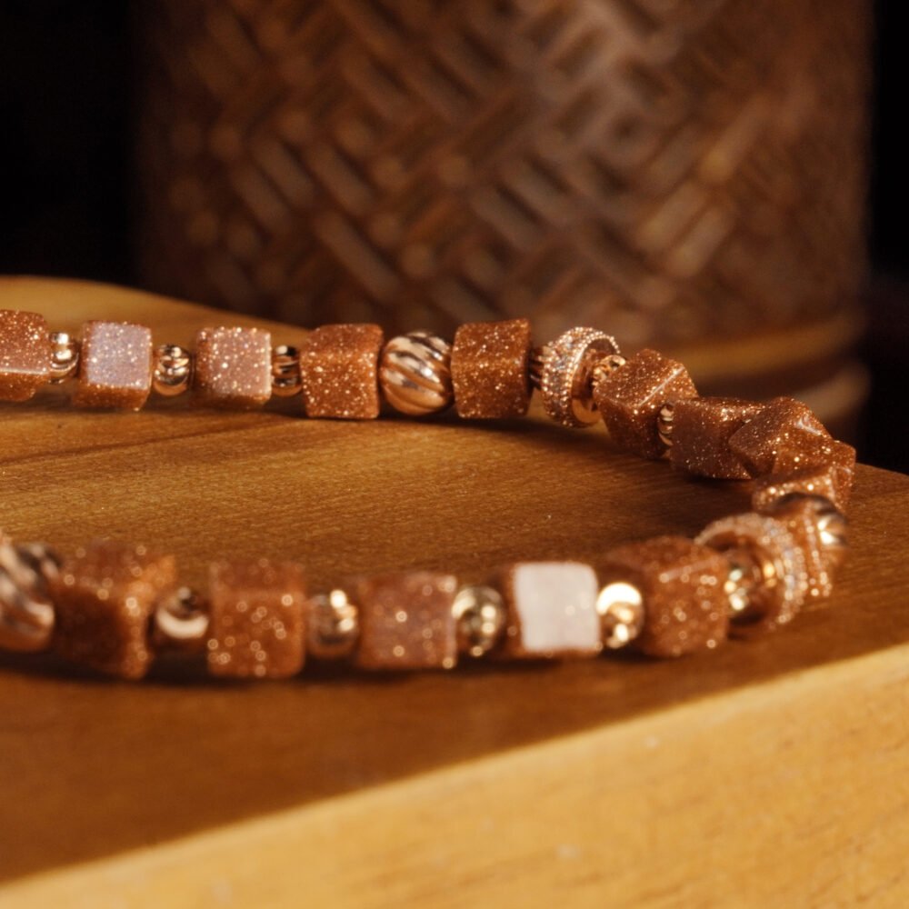 Groxiara Fortune Golden Sandstone Quartz Hematite Cube Bracelet – For Prosperity & Positive Energy