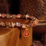 Groxiara Red Leopard Skin Jasper, Hematite & Quartz Cube Bracelet – For Strength & Courage