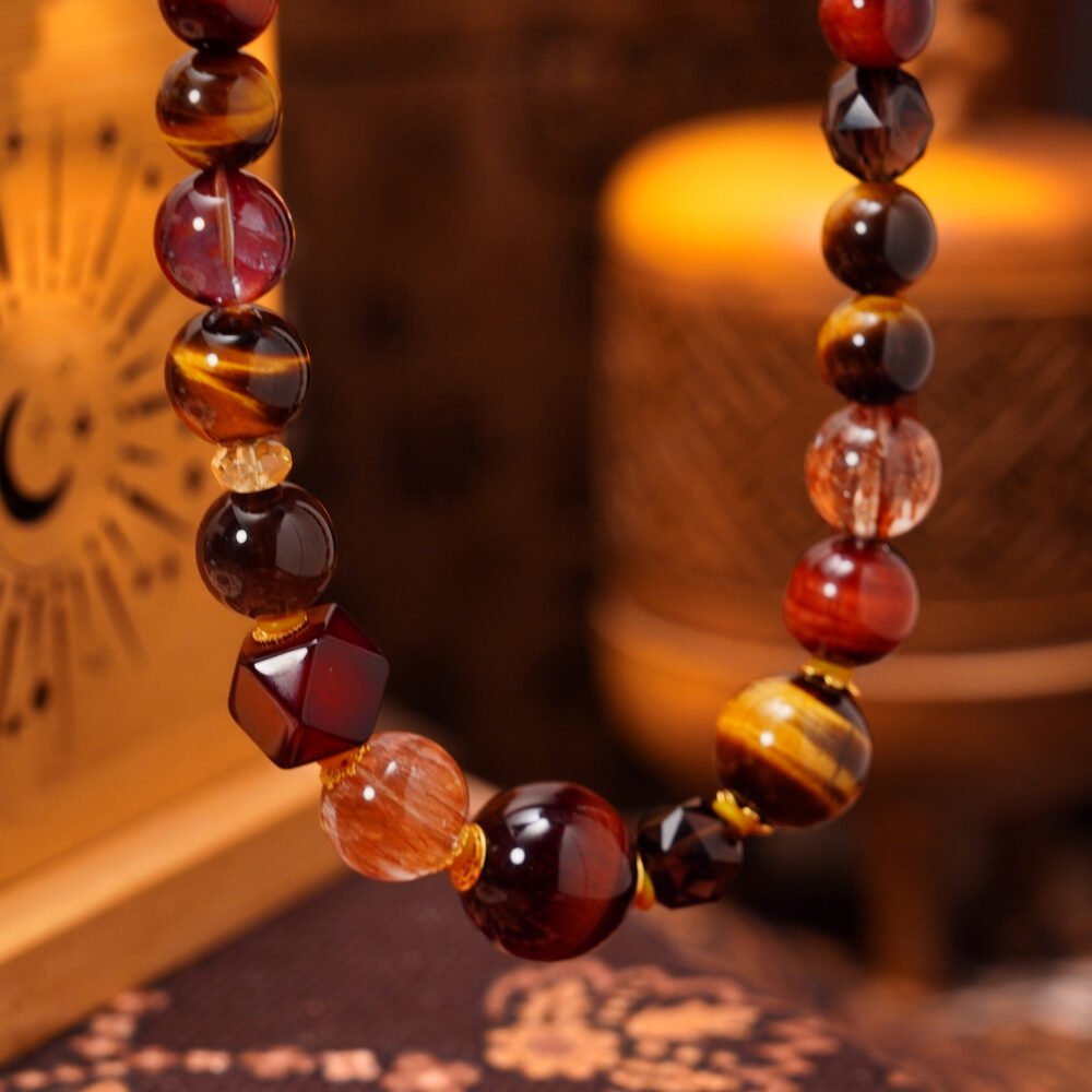 Groxiara Warrior’s Spirit Crystal Necklace – Tiger Eye, Smoky Quartz & Silver for Strength, Focus & Grounding