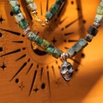 Groxiara Shmashana Awakening Necklace – African Turquoise Quartz & Sterling Silver Chitipati Totem for Transformation & Protection