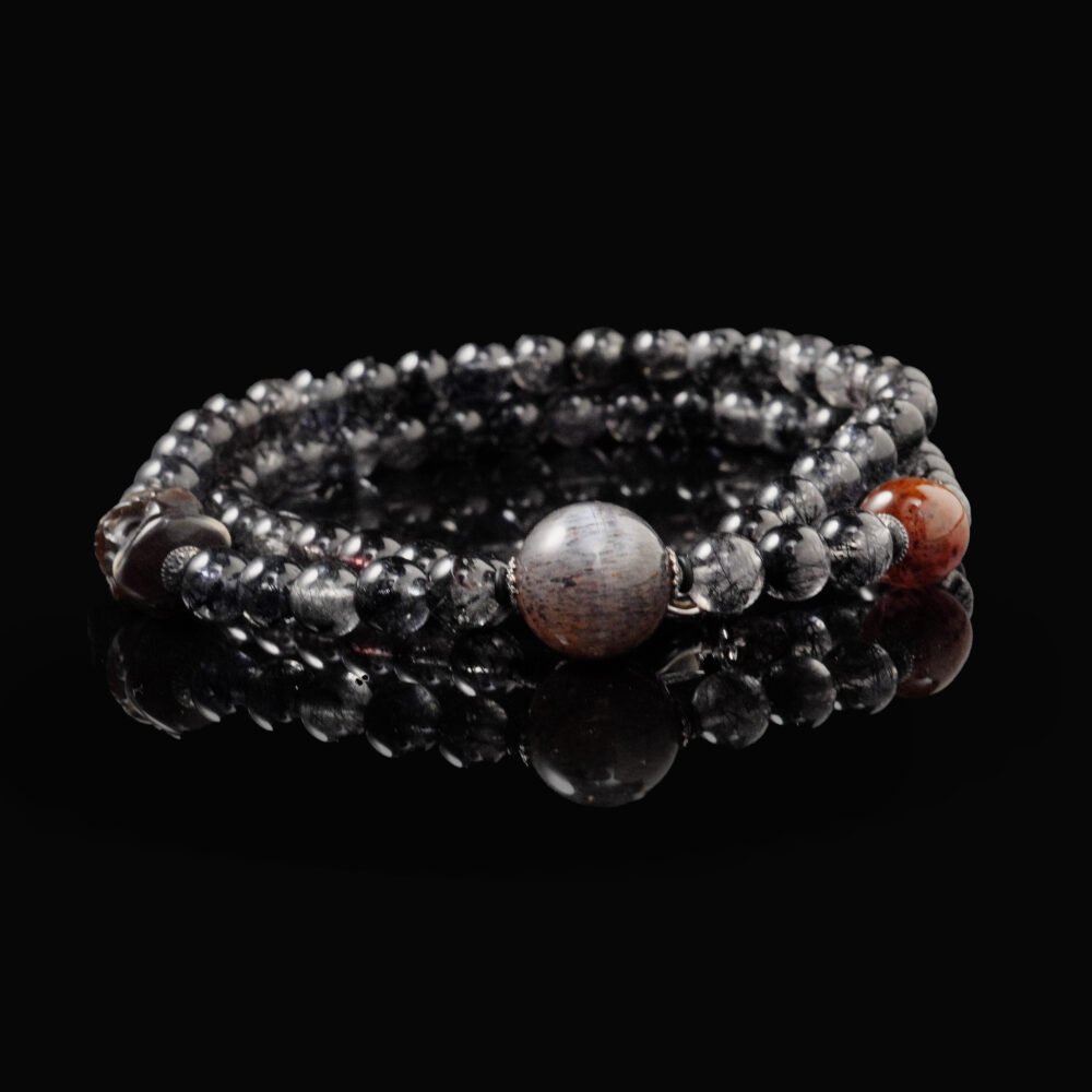 Groxiara Shadow Core Titanium Quartz Necklace – Black Gold Skeletal, Black Rutilated & Purple Aura Crystals for Power & Awakening