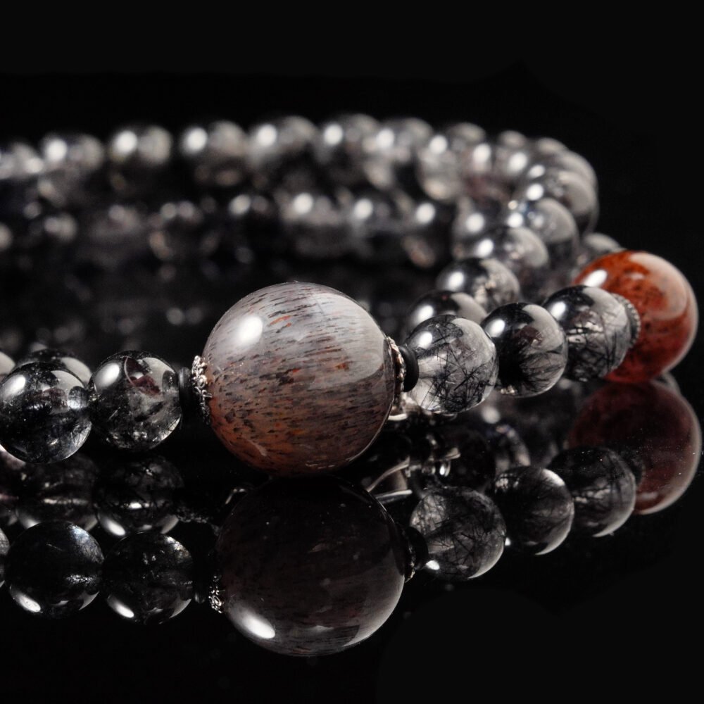 Groxiara Shadow Core Titanium Quartz Necklace – Black Gold Skeletal, Black Rutilated & Purple Aura Crystals for Power & Awakening