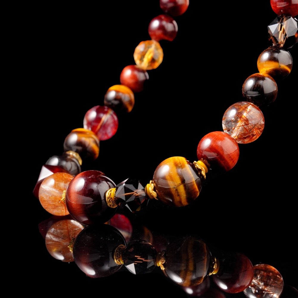 Groxiara Warrior’s Spirit Crystal Necklace – Tiger Eye, Smoky Quartz & Silver for Strength, Focus & Grounding