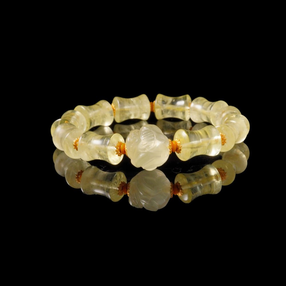 Groxiara Bamboo Citrine & Fox Talisman Bracelet – 925 Sterling Silver for Wealth, Charm & Clarity