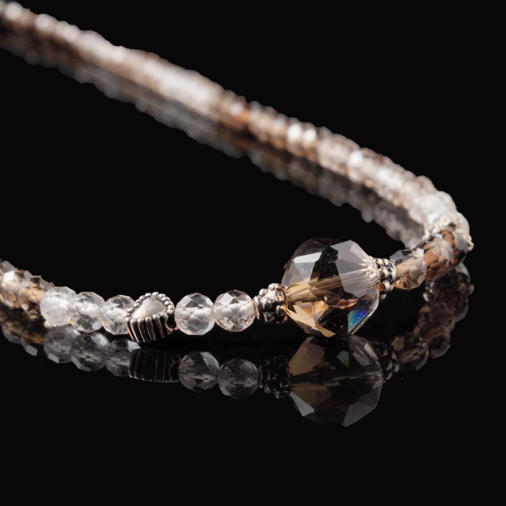 Groxiara Balance Light Necklace – Smoky Quartz & Clear Quartz with Sterling Silver for Grounding & Clarity