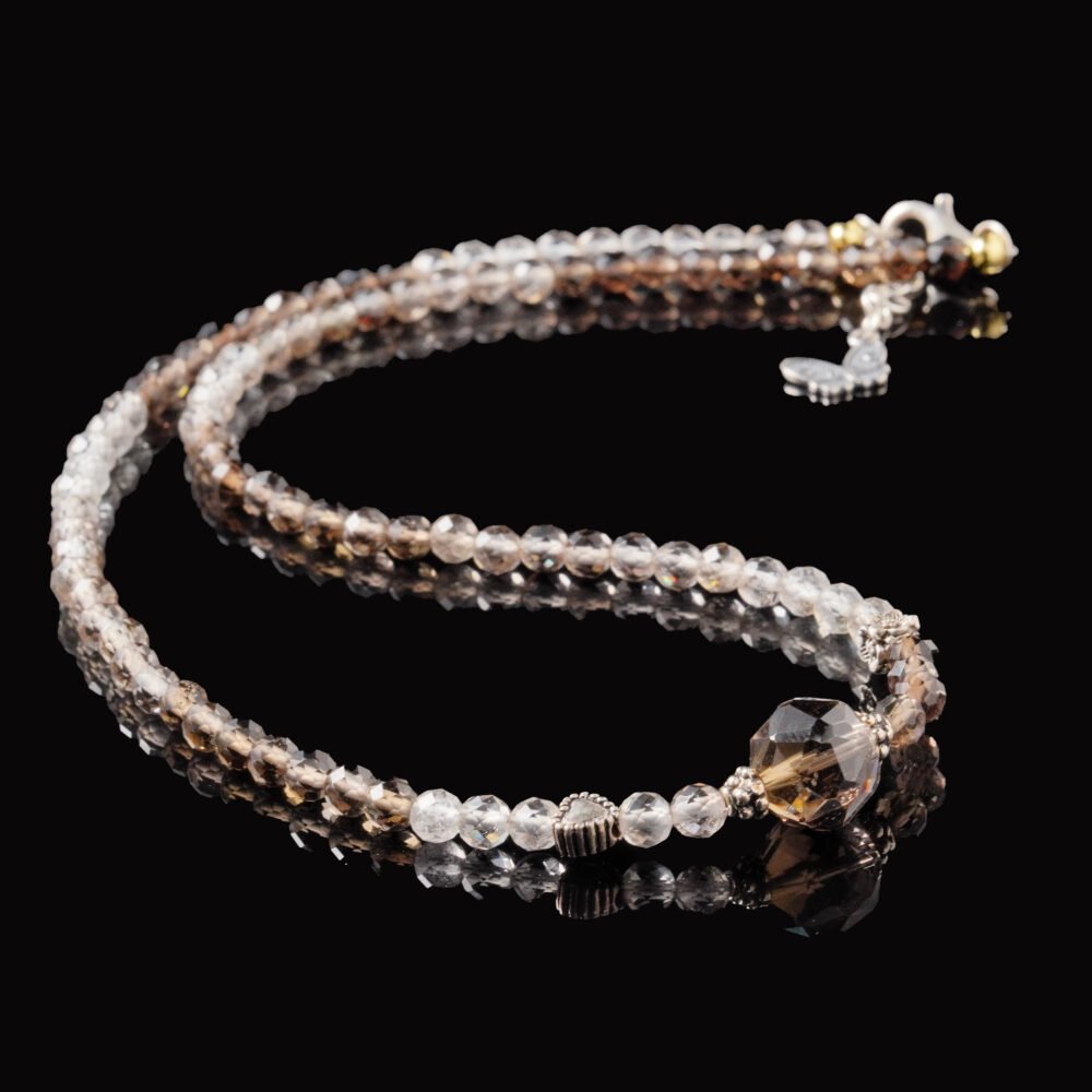 Groxiara Balance Light Necklace – Smoky Quartz & Clear Quartz with Sterling Silver for Grounding & Clarity