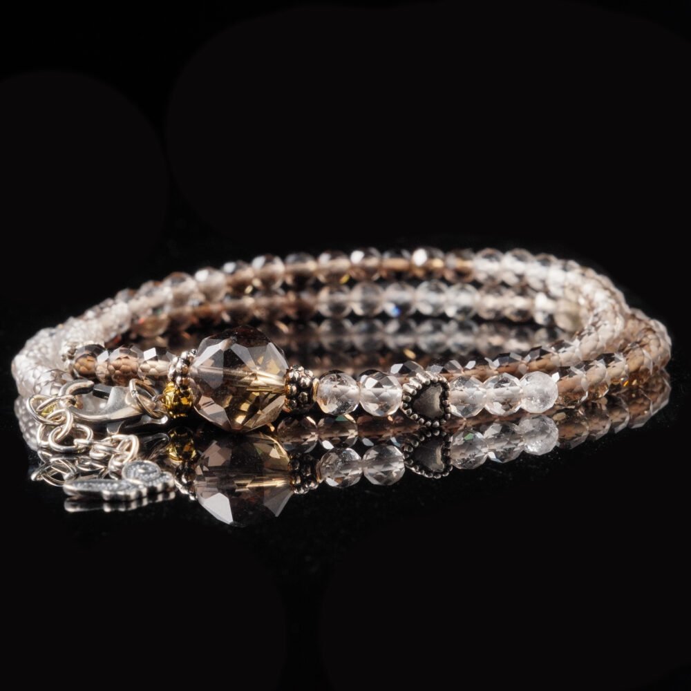 Groxiara Balance Light Necklace – Smoky Quartz & Clear Quartz with Sterling Silver for Grounding & Clarity