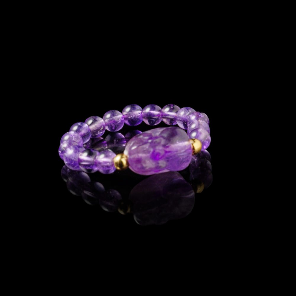 Groxiara Amethyst Pixiu Ring – Carved Crystal Wealth Guardian Ring for Prosperity & Protection