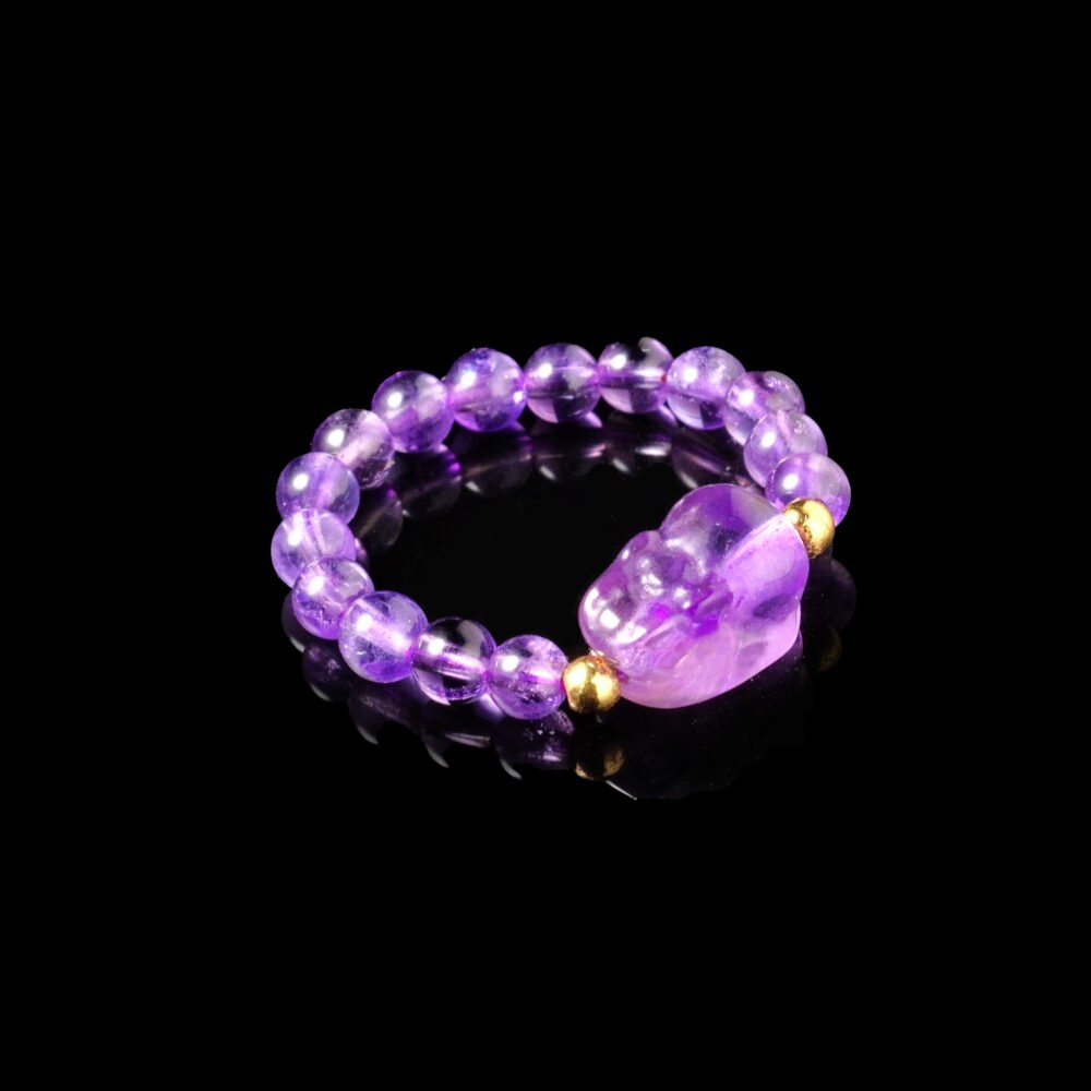 Groxiara Amethyst Pixiu Ring – Carved Crystal Wealth Guardian Ring for Prosperity & Protection