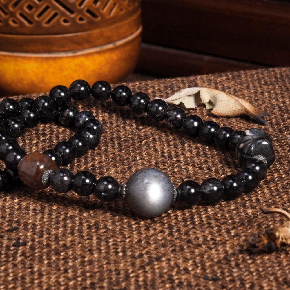 Groxiara Shadow Core Titanium Quartz Necklace – Black Gold Skeletal, Black Rutilated & Purple Aura Crystals for Power & Awakening