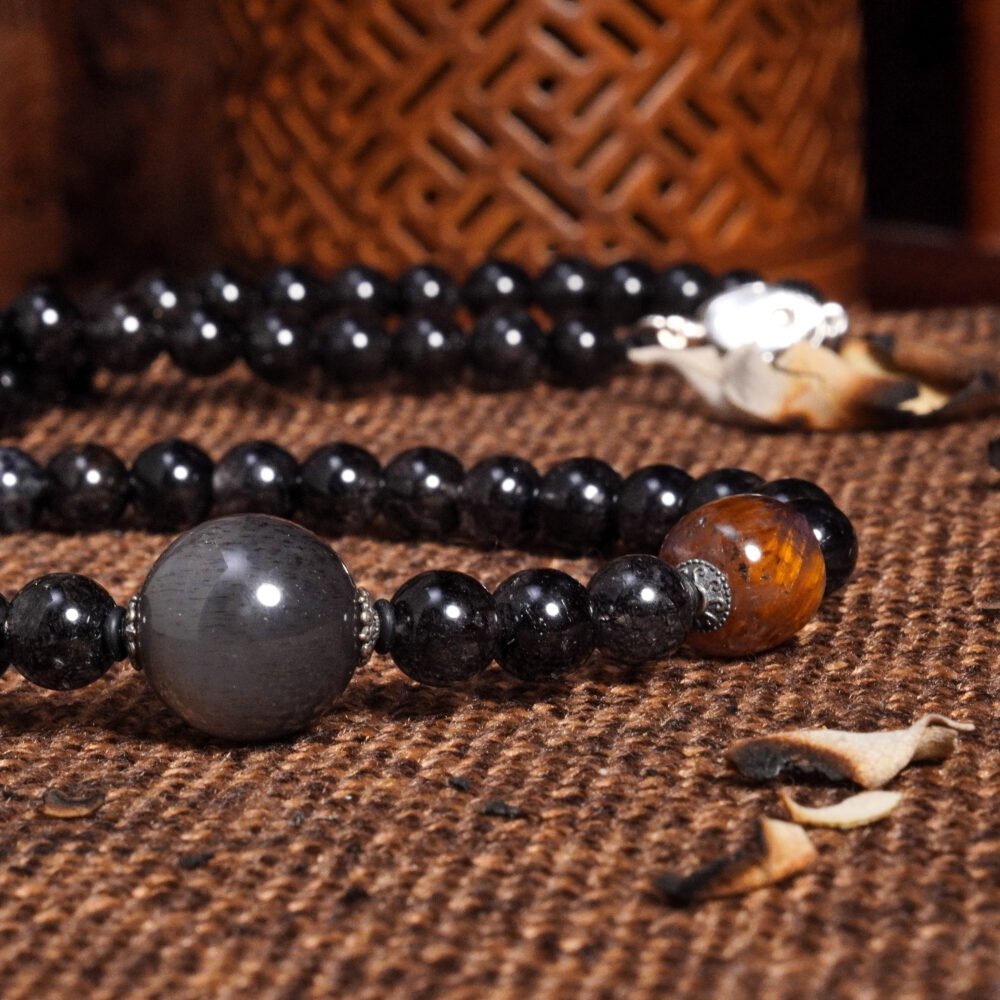 Groxiara Shadow Core Titanium Quartz Necklace – Black Gold Skeletal, Black Rutilated & Purple Aura Crystals for Power & Awakening