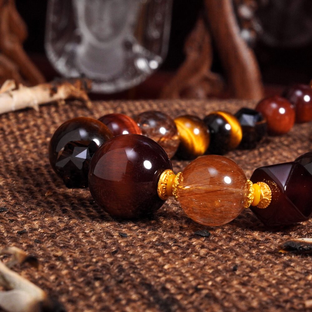 Groxiara Warrior’s Spirit Crystal Necklace – Tiger Eye, Smoky Quartz & Silver for Strength, Focus & Grounding