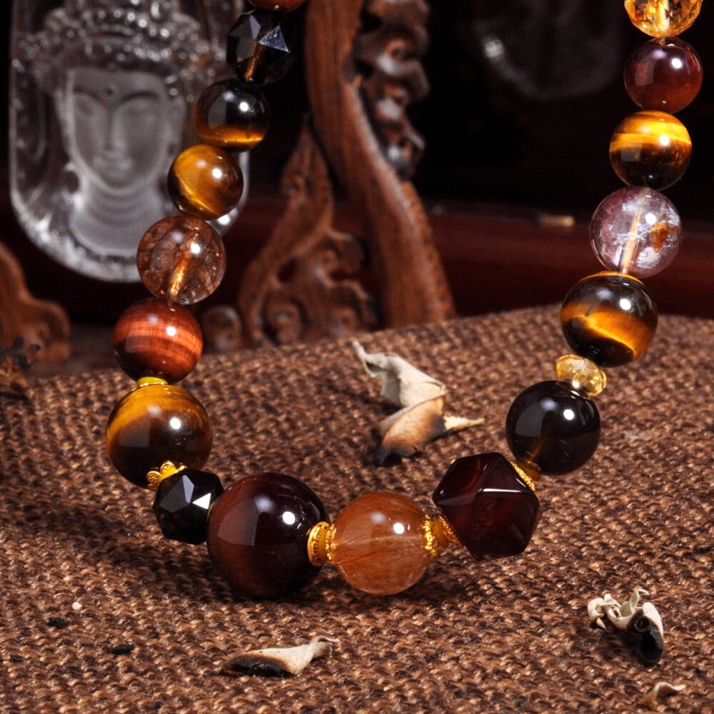 Groxiara Warrior’s Spirit Crystal Necklace – Tiger Eye, Smoky Quartz & Silver for Strength, Focus & Grounding