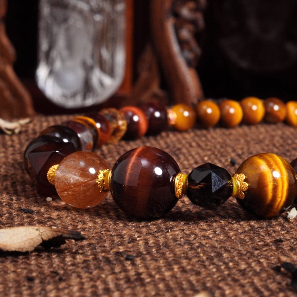 Groxiara Warrior’s Spirit Crystal Necklace – Tiger Eye, Smoky Quartz & Silver for Strength, Focus & Grounding