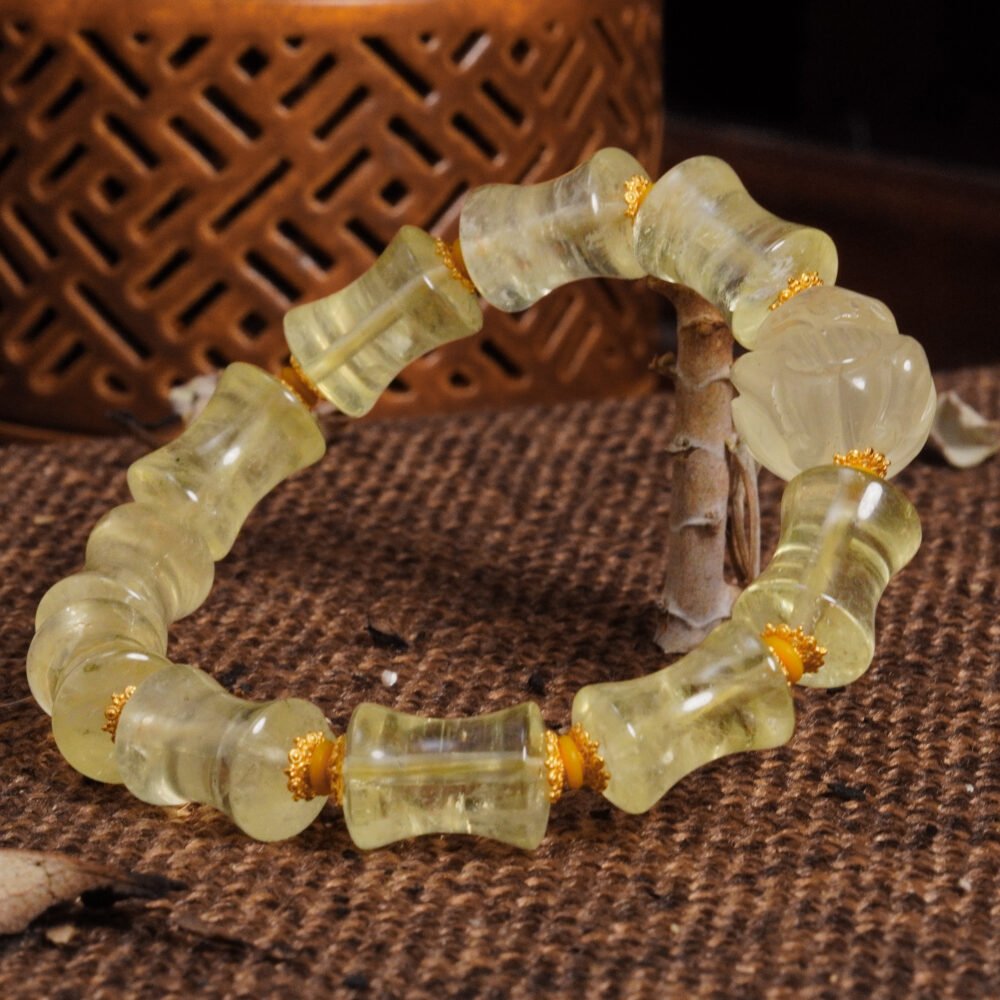Groxiara Bamboo Citrine & Fox Talisman Bracelet – 925 Sterling Silver for Wealth, Charm & Clarity