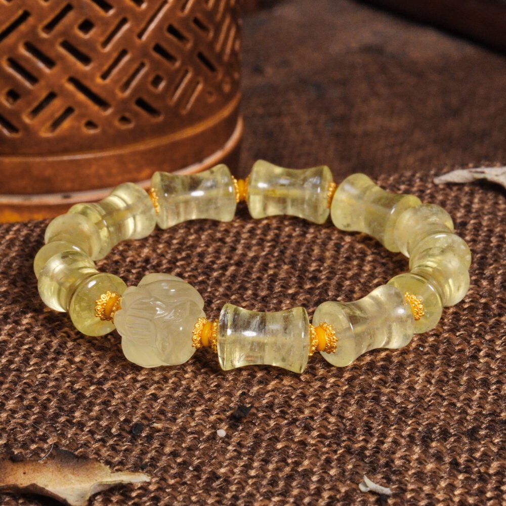 Groxiara Bamboo Citrine & Fox Talisman Bracelet – 925 Sterling Silver for Wealth, Charm & Clarity