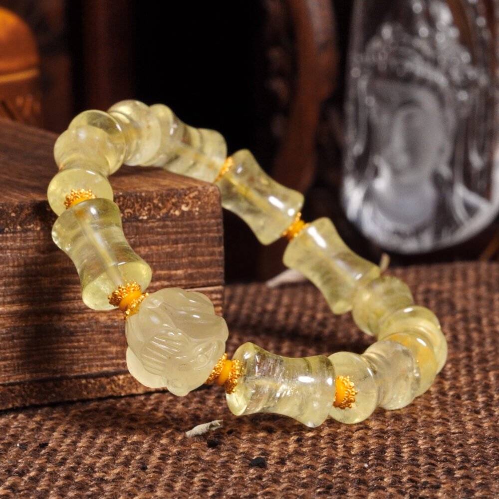 Groxiara Bamboo Citrine & Fox Talisman Bracelet – 925 Sterling Silver for Wealth, Charm & Clarity