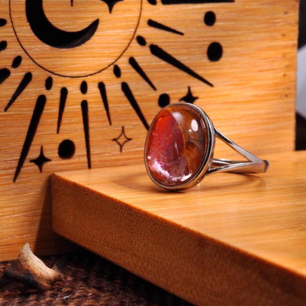 Groxiara Red Flower Quartz Copper Ring – Emotional Healing & Inner Fire Crystal Jewelry