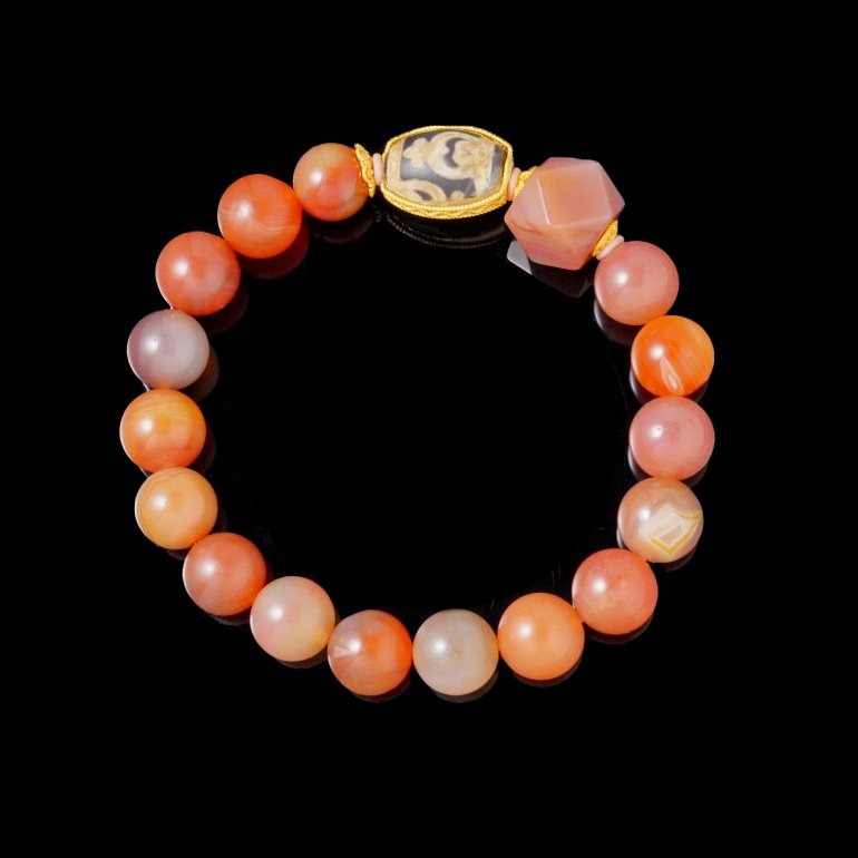 Buddha Stones Tibetan Dzi Agate & Tourmaline Quartz Barrel Bead Bracelet (9–11mm) – For Protection & Energy Alignment