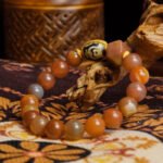 Buddha Stones Tibetan Dzi Agate & Tourmaline Quartz Barrel Bead Bracelet (9–11mm) – For Protection & Energy Alignment