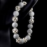 Hand-Carved Ox Bone Bracelet – Snowflake Obsidian for Protection & Emotional Balance