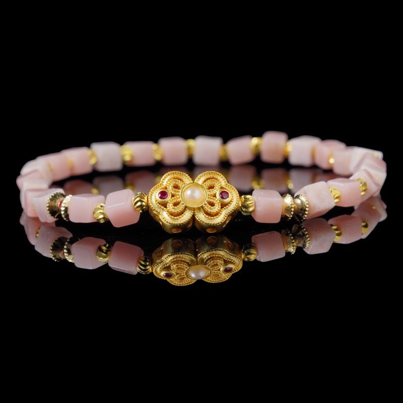Groxiara Pink Australian Opal, Quartz & Hematite Cube Bracelet – For Self-Growth & Inner Healing