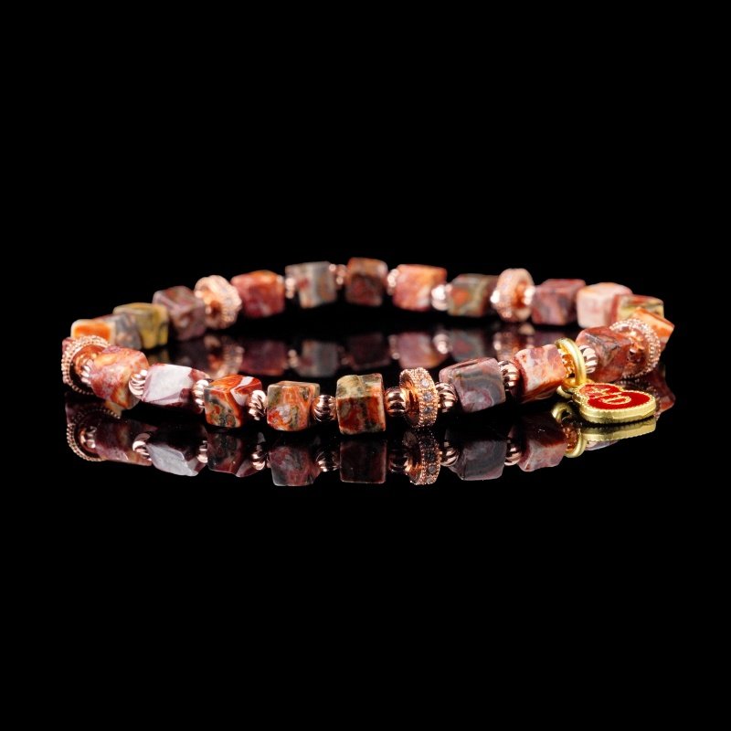 Groxiara Red Leopard Skin Jasper, Hematite & Quartz Cube Bracelet – For Strength & Courage
