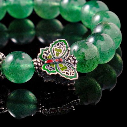 Green Strawberry Quartz Butterfly Bracelet – Buddha-Inspired with 925 Sterling Silver & Healing Crystals