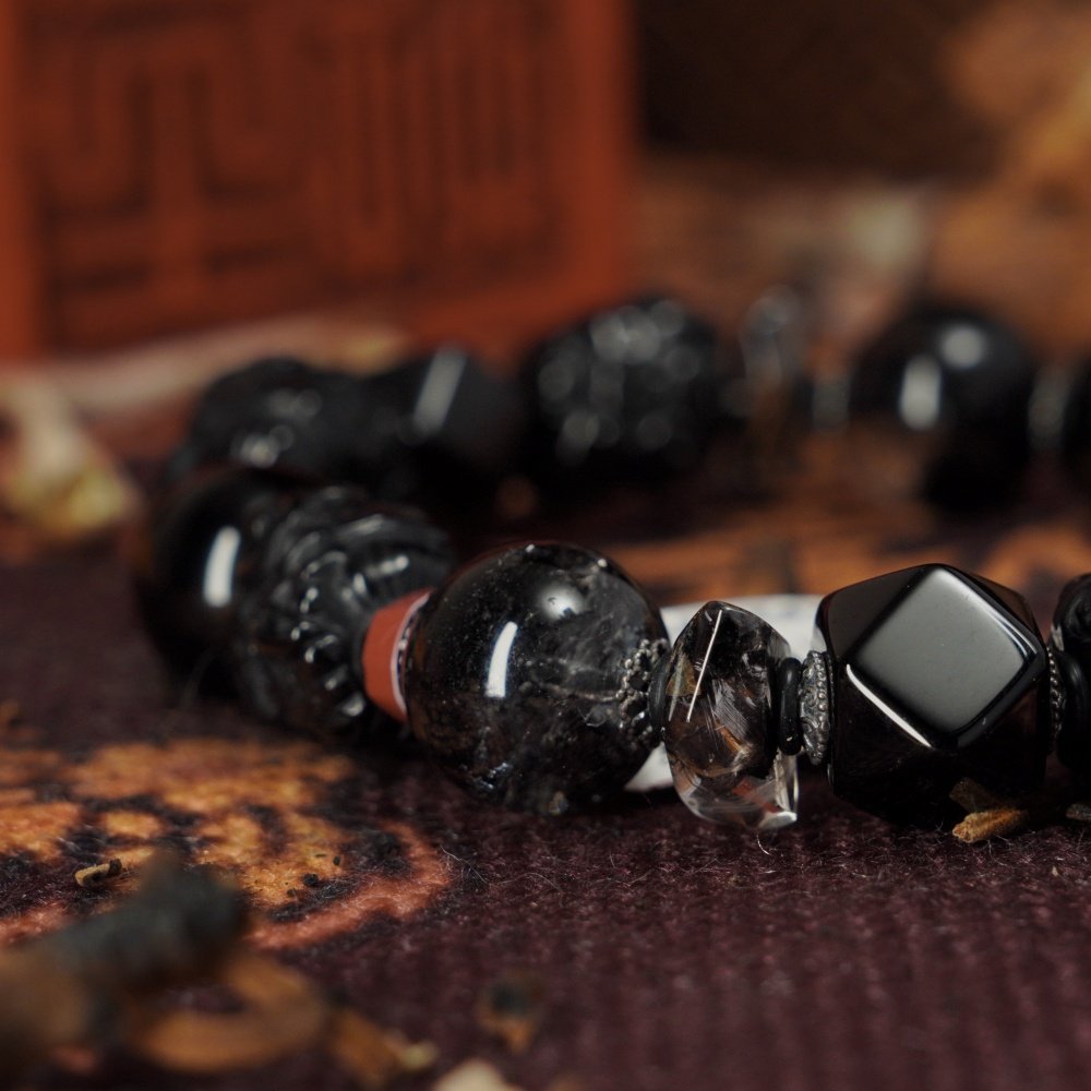 Black Onyx & Rutilated Quartz Totem Bracelet – Garuda Power & Shadow Protection