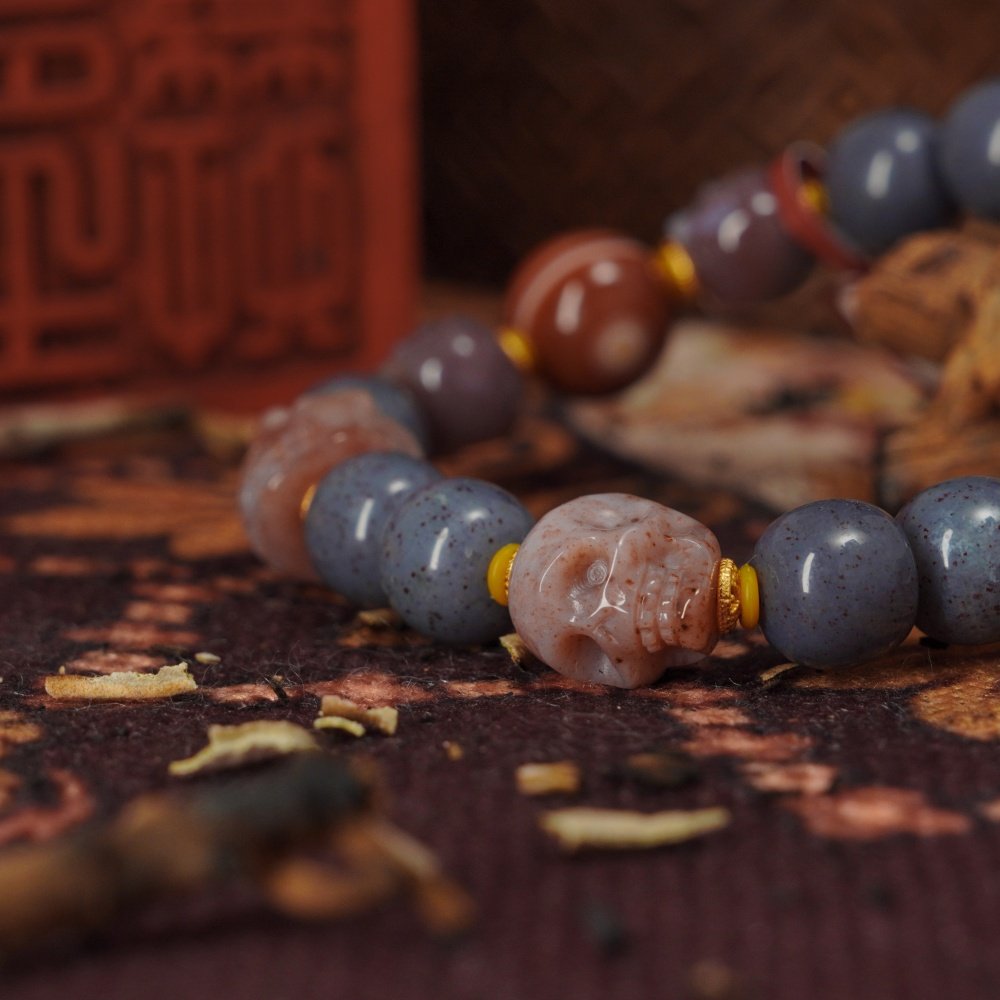 Blush Agate Skull Totem Bracelet – Sweet Protection & Soul Power