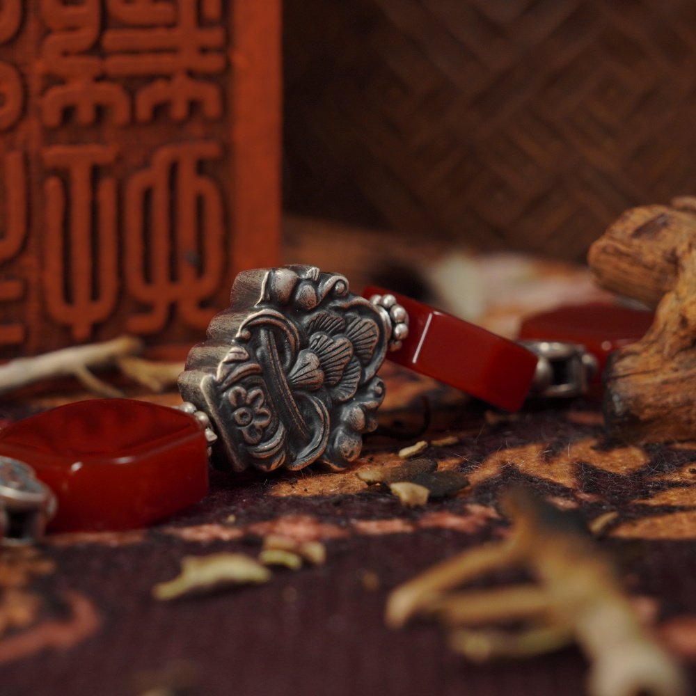 Red Agate & Sterling Silver Blessing Bracelet – Calm Strength & Heritage Charm