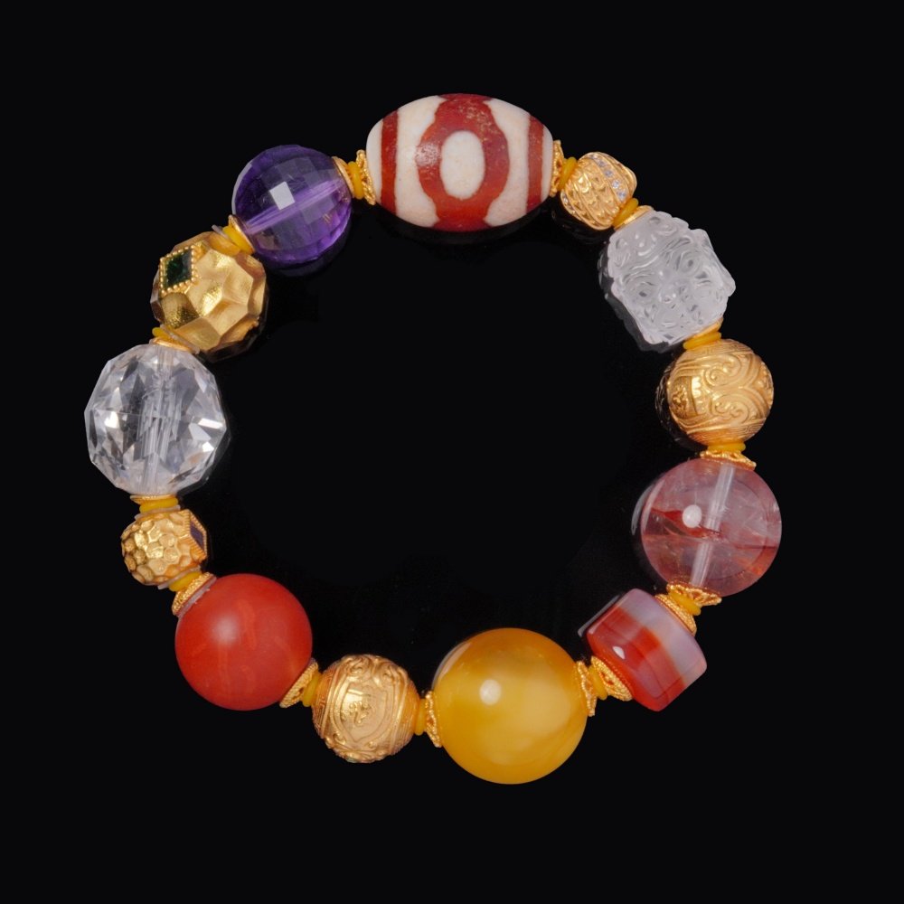 Multicolor Agate & Dzi Bead Bracelet – Vitality, Protection & Spiritual Balance